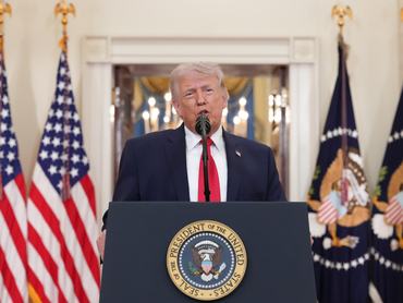 WASHINGTON, DC - APRIL 1: U.S. President Donald Trump speaks from the Cross Hall of the White House on April 1, 2026 in Washington, DC. Trump used the prime-time address to update the nation on the war in Iran. (Photo by Alex Brandon-Pool/Getty Images)